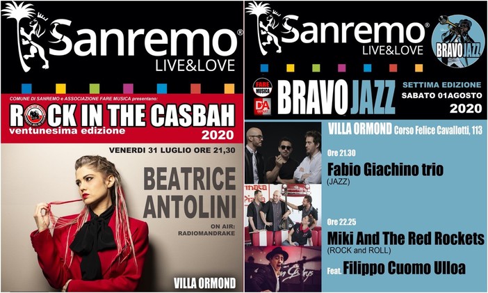 Sanremo: Bravo Jazz e Rock in the Casbah non si fermano, due serate a Villa Ormond con Fabio Giachino trio, Miki &amp; the Red Rockets e Beatrice Antolini