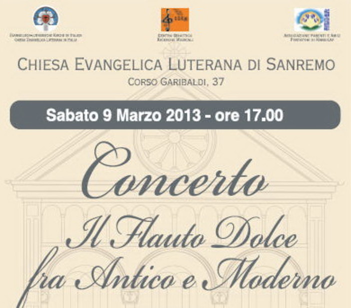 Sanremo: sabato prossimo concerto dell'Orchestra Genovese di Flauti Dolci alla Chiesa Luterana