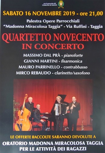 Taggia: sabato sera il concerto del quartetto Novecento alla palestra delle Opere parrocchiali