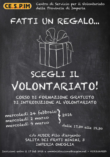 Imperia: con il Cespim un corso gratuito di introduzione e formazione al volontariato