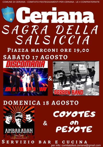 A Ceriana domenica 19 agosto arriva la Sagra della Salsiccia alla Serianasca A Ceriana domenica 19 agosto arriva la Sagra della Salsiccia alla Serianasca