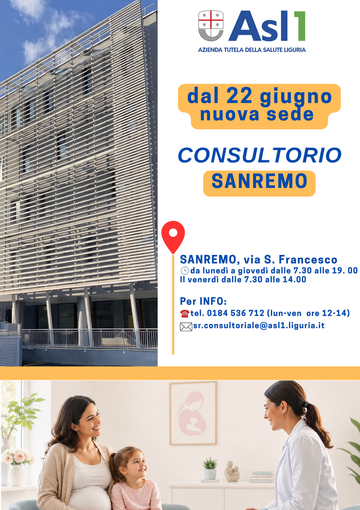 Sanremo, il Consultorio trasferito trasferito nella nuova sede del Palasalute di via San Francesco Sanremo, il Consultorio trasferito trasferito nella nuova sede del Palasalute di via San Francesco