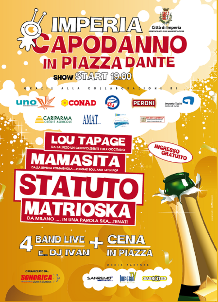 Imperia: il 'Capodanno in piazza' quest'anno andrà a braccetto con la solidarietà