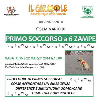 Ventimiglia: sabato prossimo e 22 marzo un corso di 'Primo soccorso a 6 zampe' con la Croce Verde Intemelia