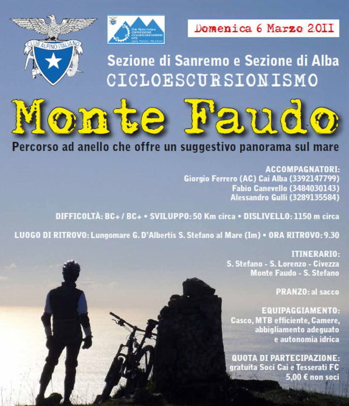 Domenica 6 marzo una giornata di 'Cicloescursionismo' al Monte Faudo