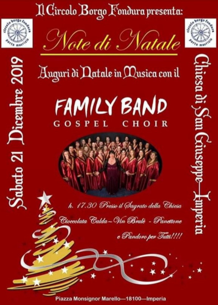 Imperia: domani sul Sagrato della Chiesa di San Giuseppe il concerto con la 'Family Band Gospel Choir'