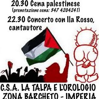 Imperia: domani sera una cena palestinese con il concerto del cantautore Ila Rosso