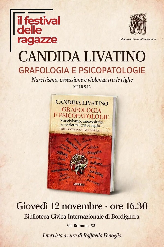 Bordighera, Candida Livatino presenta il libro “Grafologia e psicopatologie” alla Biblioteca Civica Bordighera, Candida Livatino presenta il libro “Grafologia e psicopatologie” alla Biblioteca Civica