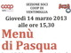 Ventimiglia: oggi pomeriggio un incontro pubblico sul tema 'Il menù di Pasqua'