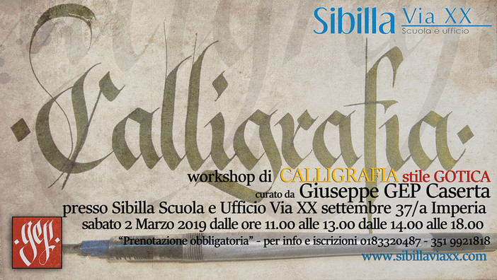 Workshop di calligrafia gotica da Sibilla ad Imperia: iscrizioni aperte! Workshop di calligrafia gotica da Sibilla ad Imperia: iscrizioni aperte!