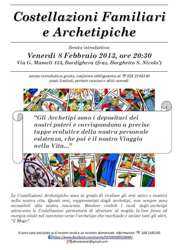 Ventimiglia: sabato 16 giugno al centro 'La Sorgente' con Daniela Bruno e le Costellazioni Familiari guarire le ferite del proprio passato si può Ventimiglia: sabato 16 giugno al centro 'La Sorgente' con Daniela Bruno e le Costellazioni Familiari guarire le ferite del proprio passato si può