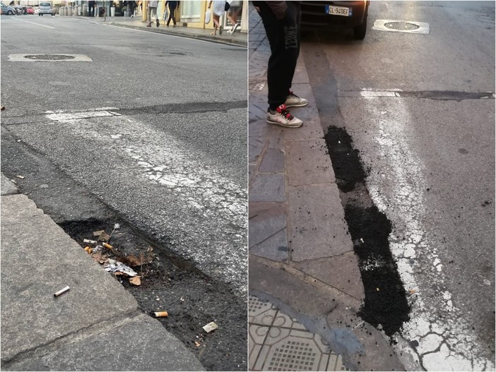 IL buco riparato in via Feraldi IL buco riparato in via Feraldi