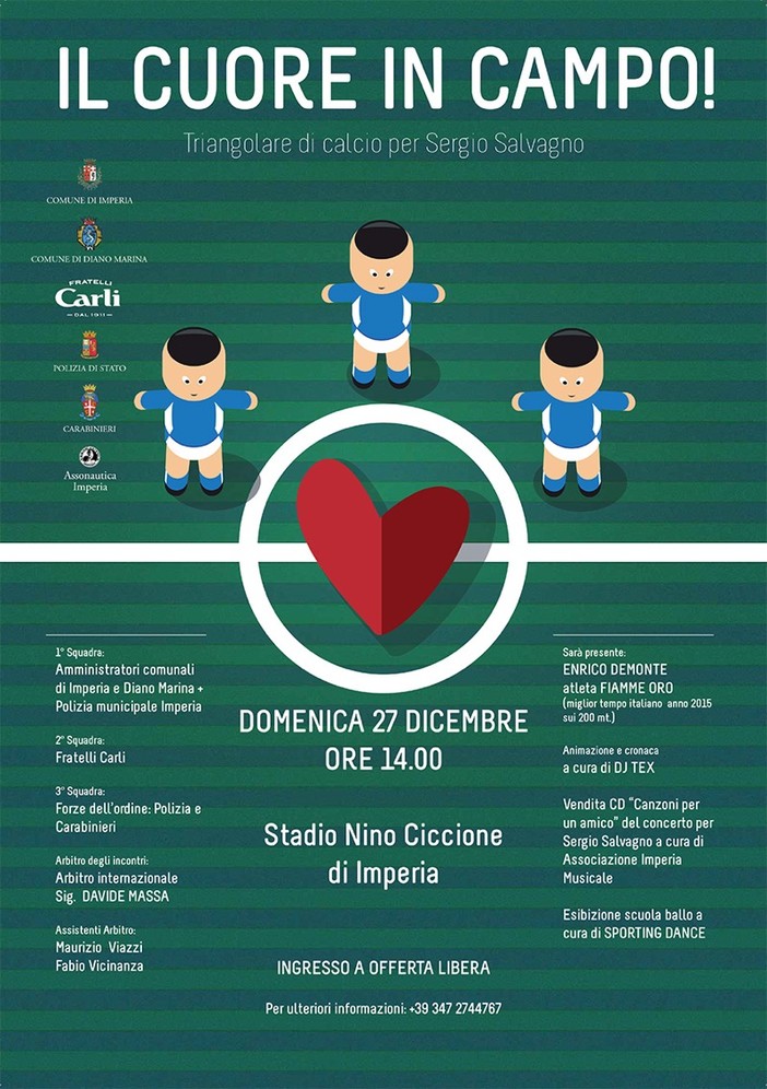 "Con il cuore in campo! Per Sergio". Ecco la formazione di politici imperiesi e dianesi. Appuntamento alle 14 al Nino Ciccione