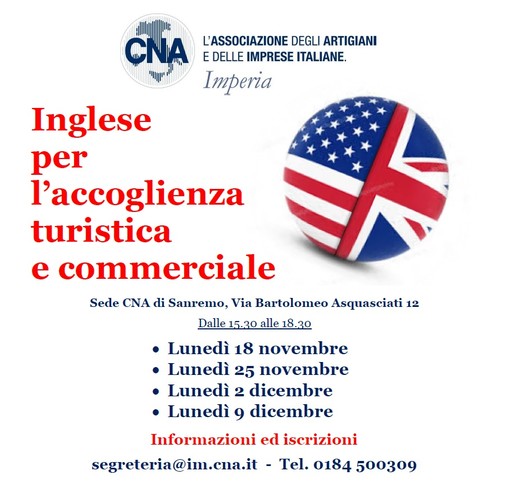 Imperia: inglese per l’accoglienza turistica e commerciale, al via un corso in CNA