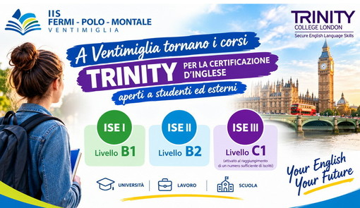 A Ventimiglia tornano i corsi Trinity per certificare l'inglese: iscrizioni aperte fino al 30 ottobre A Ventimiglia tornano i corsi Trinity per certificare l'inglese: iscrizioni aperte fino al 30 ottobre