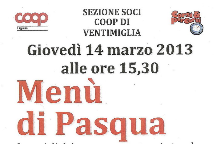Ventimiglia: oggi pomeriggio un incontro pubblico sul tema 'Il menù di Pasqua'