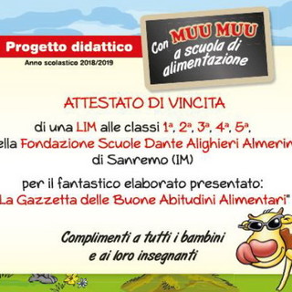 La Fondazione Almerini Dante Alighieri di Sanremo vince il concorso “Con Muu Muu a scuola di alimentazione”