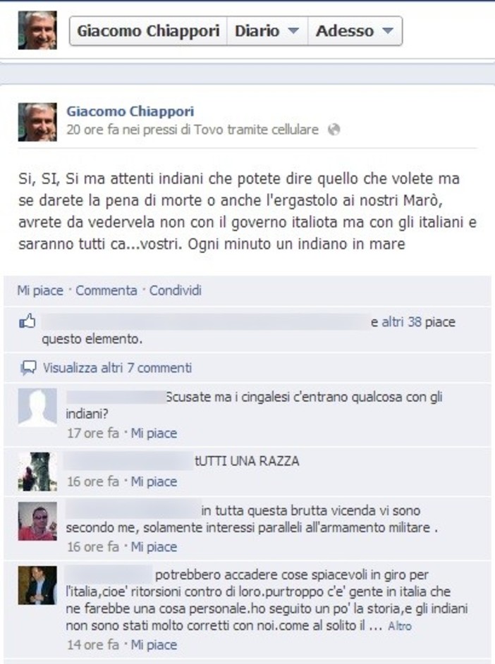 Il post sulla bacheca di Facebook