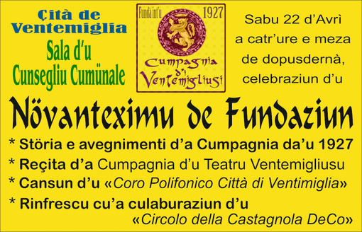 Ventimiglia: sabato 22 aprile i festeggiamenti per i 90 anni della 'Cumpagnia d’i Ventemigliusi'