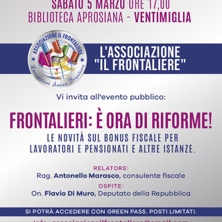 Ventimiglia: domani, convegno ‘Frontalieri: è ora di riforme’ alla Biblioteca Aprosiana