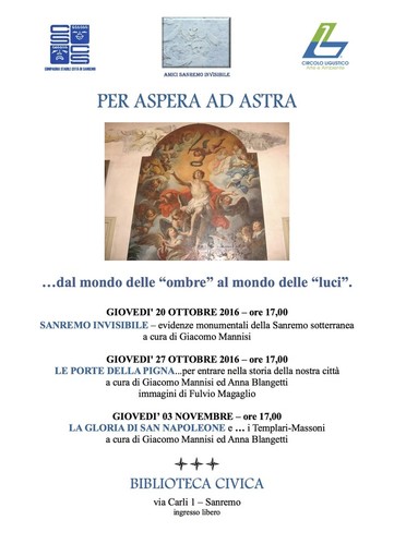 Sanremo: da giovedì alla Biblioteca Civica la serie di incontri 'Per aspera ad astra', per conoscere aspetti poco conosciuti della città