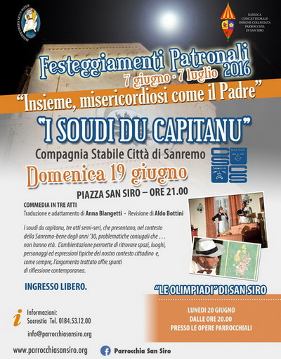Sanremo: 'I soudi du capitanu', domenica prossima commedia della Compagnia Stabile in piazza San Siro Sanremo: 'I soudi du capitanu', domenica prossima commedia della Compagnia Stabile in piazza San Siro