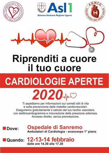 Anche l'Asl1 imperiese aderisce all'iniziativa “Cardiologie aperte”, si parte domani pomeriggio Anche l'Asl1 imperiese aderisce all'iniziativa “Cardiologie aperte”, si parte domani pomeriggio