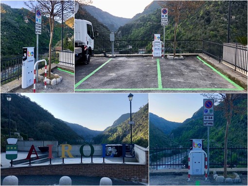 La colonnina installata ad Airole La colonnina installata ad Airole