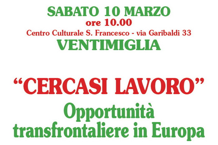 Ventimiglia: sabato prossimo il convegno organizzato dal PD sul tema 'Cercasi lavoro'