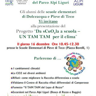 Pieve di Teco: domani, presentazione del progetto 'Da sCuO2la a Scuola. Un Tam Tam per il clima'