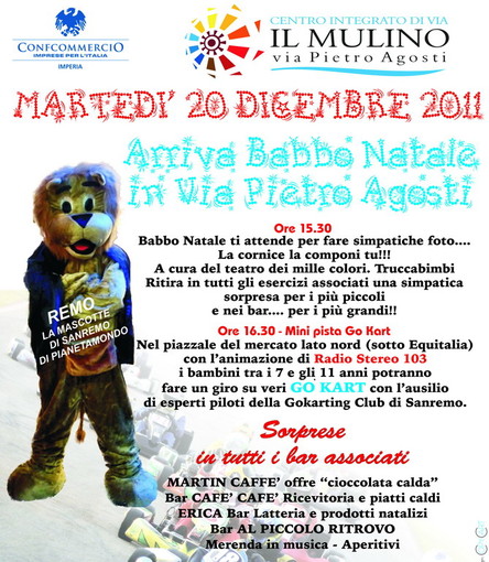 Sanremo: oggi pomeriggio Babbo Natale, gadget e go-kart con il Civ di via Pietro Agosti Sanremo: oggi pomeriggio Babbo Natale, gadget e go-kart con il Civ di via Pietro Agosti
