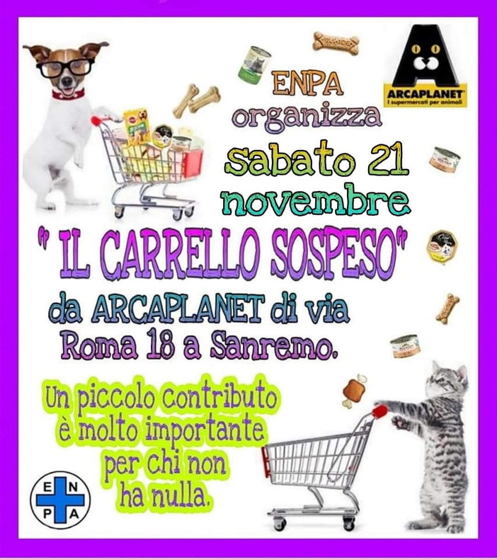 Sanremo: domani chiunque può aiutare i cani e gatti curati dall'Enpa con una donazione da 'Arcaplanet'