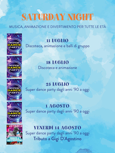 Ceriale Summer Festival, “Saturday Night” porta in piazza della Vittoria cinque serate di musica e animazione Ceriale Summer Festival, “Saturday Night” porta in piazza della Vittoria cinque serate di musica e animazione