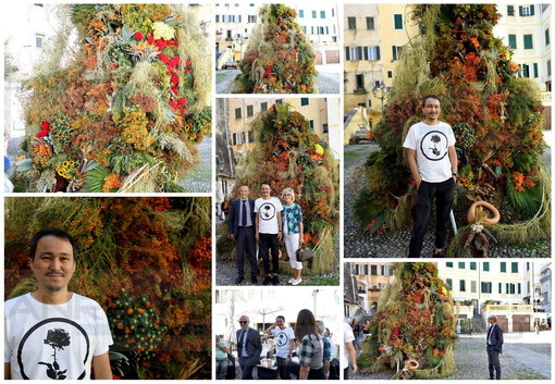 Sanremo: in piazza San Siro la composizione floreale dell'artista botanico giapponese Makoto Azuma (Foto)
