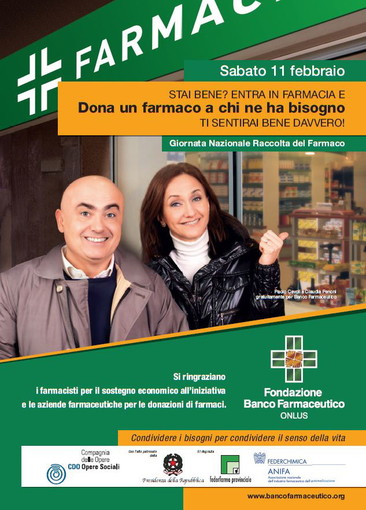 ‘Dona un farmaco a chi ne ha bisogno’, sabato 11 febbraio, 12a Giornata Nazionale di Raccolta del Farmaco