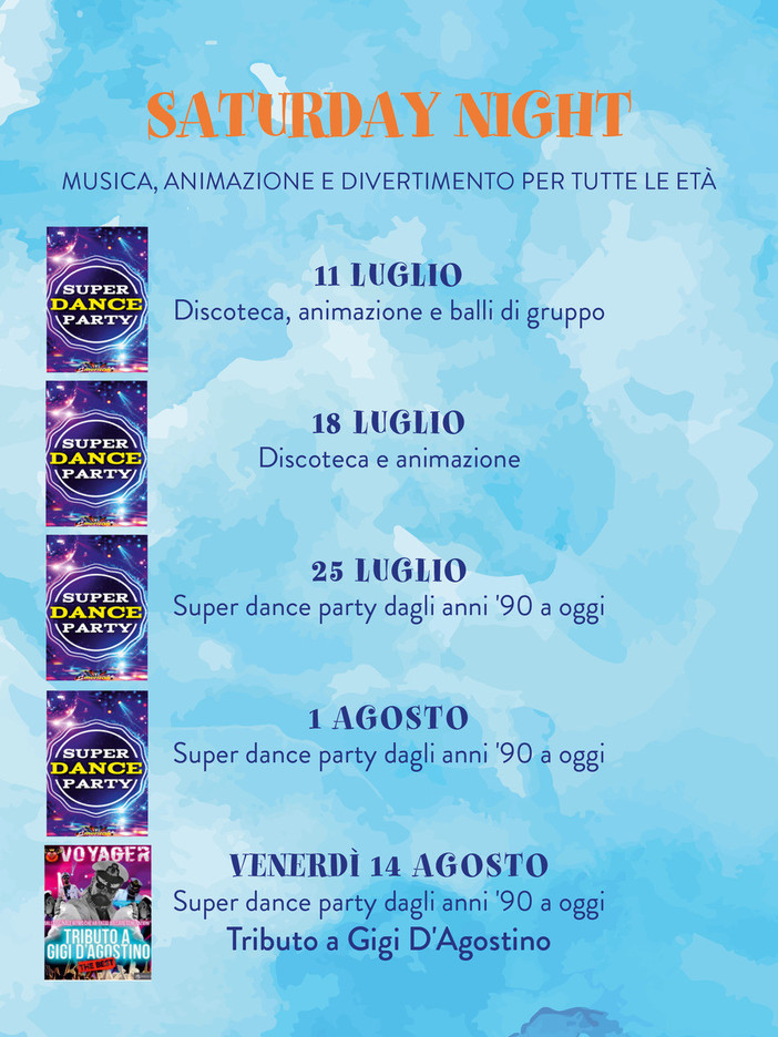 Ceriale Summer Festival, “Saturday Night” porta in piazza della Vittoria cinque serate di musica e animazione Ceriale Summer Festival, “Saturday Night” porta in piazza della Vittoria cinque serate di musica e animazione