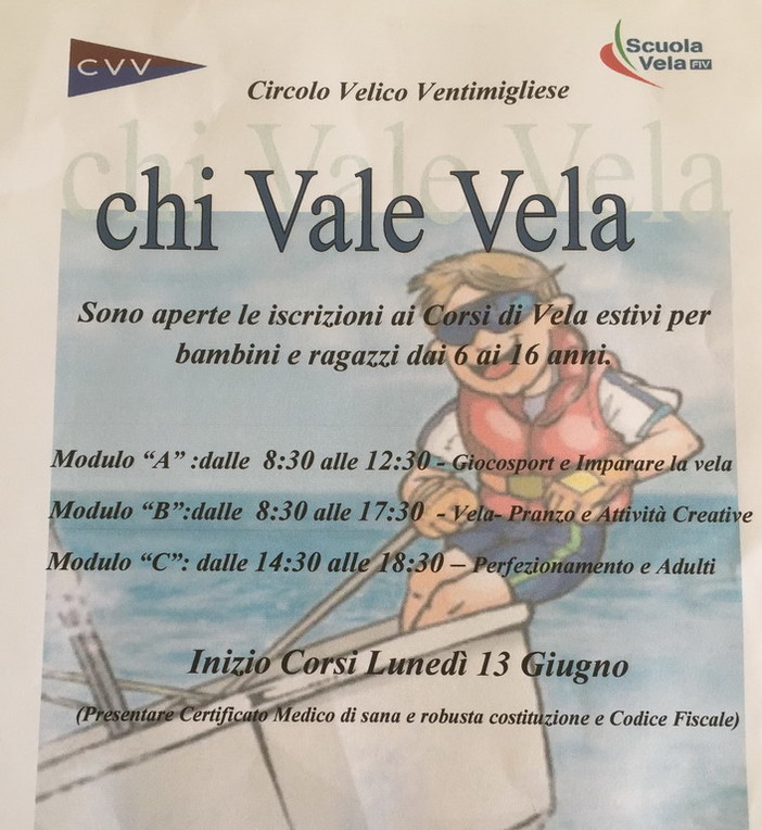 Ventimiglia: 'Chi vale... vela!' ecco i corsi di vela organizzati dal Circolo Velico Ventimigliese Ventimiglia: 'Chi vale... vela!' ecco i corsi di vela organizzati dal Circolo Velico Ventimigliese