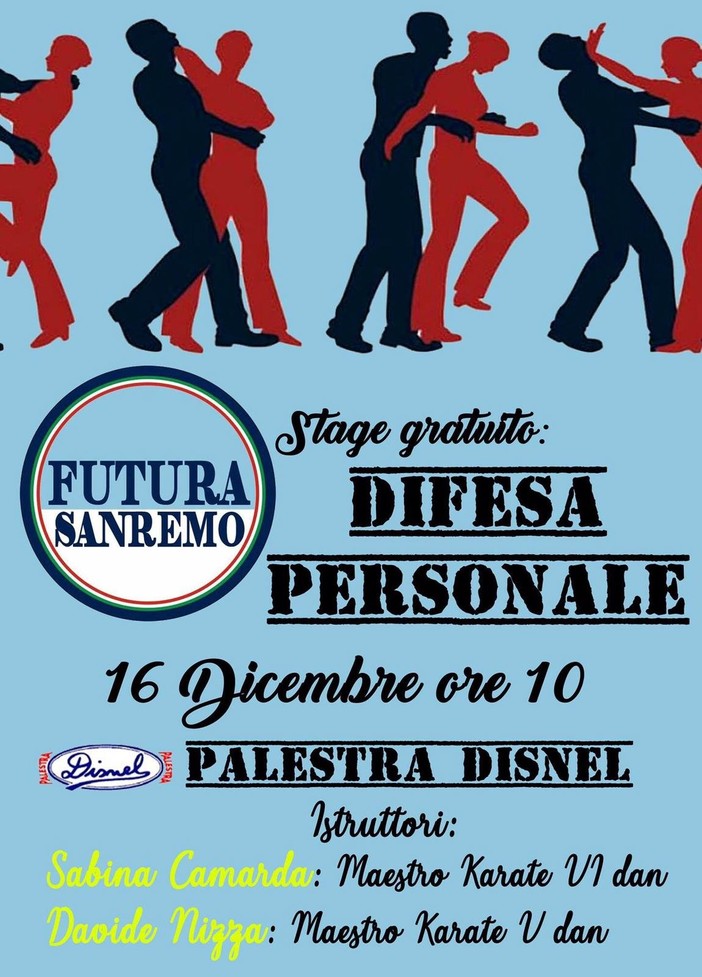 Alla palestra ‘Disnel’ il corso di difesa personale gratuito organizzato da Futura Sanremo Alla palestra ‘Disnel’ il corso di difesa personale gratuito organizzato da Futura Sanremo