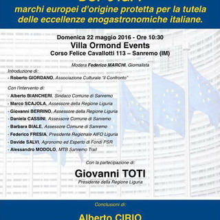 Sanremo: domenica prossima appuntamento alla Villa Ormond per parlare di marchi Dop ed Igp italiani Sanremo: domenica prossima appuntamento alla Villa Ormond per parlare di marchi Dop ed Igp italiani