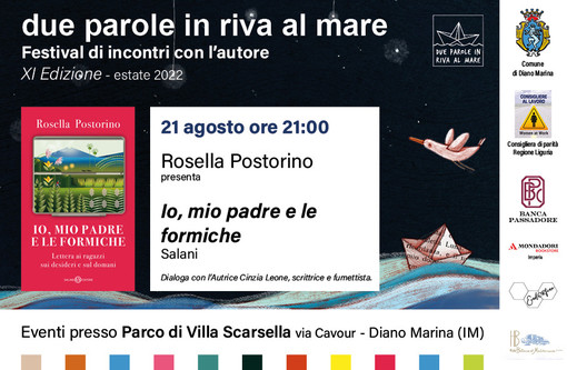 Diano Marina: Rosella Postorino presenta il suo libro “Io, mio padre e le formiche” a 'Due parole in riva al mare'