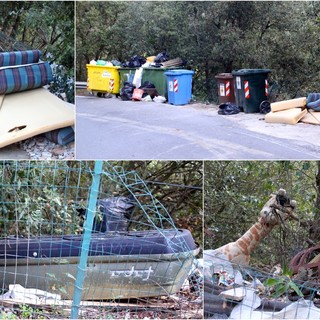 Sanremo: non conosce fine il degrado in via del Fonti a Bussana, rifiuti di ogni genere lasciati dai bidoni “superstiti” (Foto)