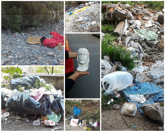Ventimiglia: sporcizia e degrado sul greto del Roya, trovata anche la testa di una statua di Gesù ricoperta di escrementi (Foto)
