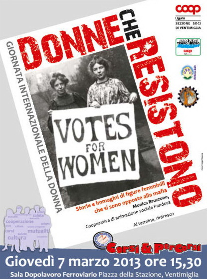 Festa della Donna: oggi pomeriggio alle 15.30 al Dopolavoro Ferroviario incontro 'Donne che resistono'