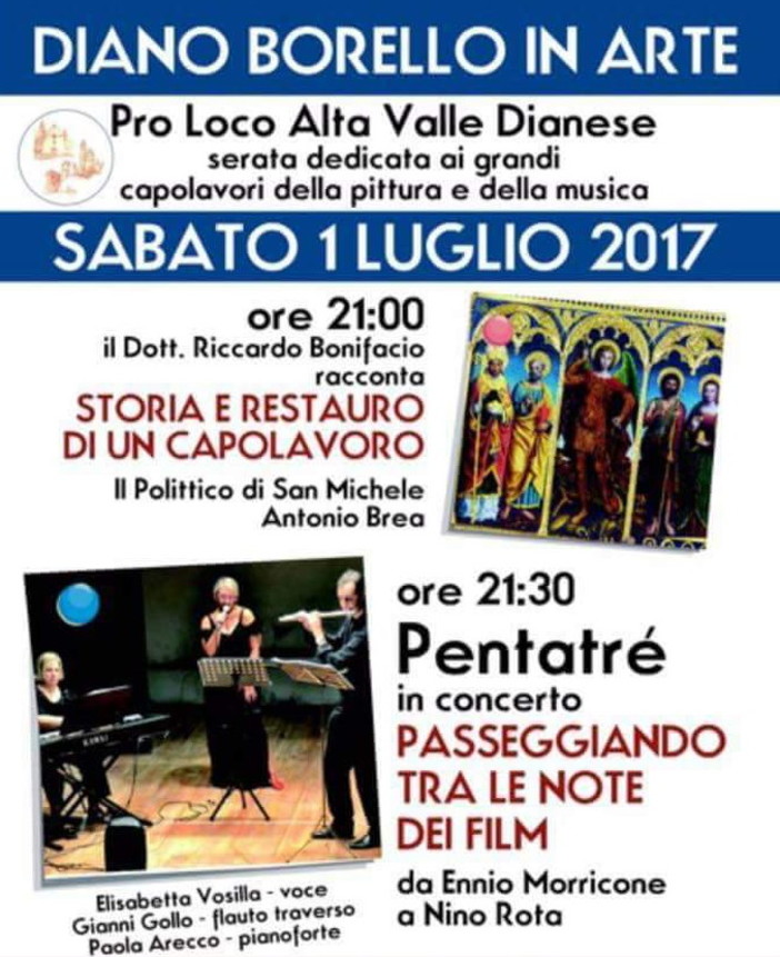 Diano Borello: Serata dedicata ai capolavori dell’arte e della musica organizzata dalla Pro Loco Alta Valle Dianese