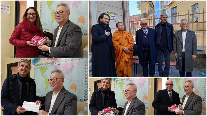 La delegazione buddista cambogiana ricevuta da Papa Francesco arriva a Ventimiglia, filantropo fa donazione alla Caritas (Foto e video)
