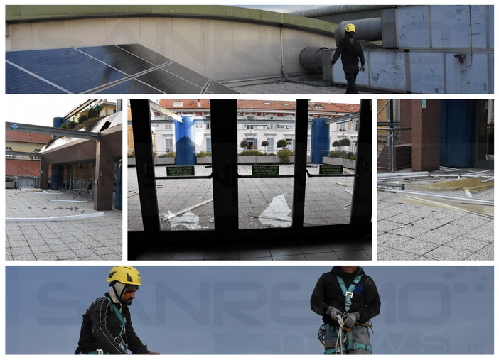 Sanremo: trombe marine sulla città, gravi danni al Palafiori. Vetri rotti e tetto scoperchiato (Foto)