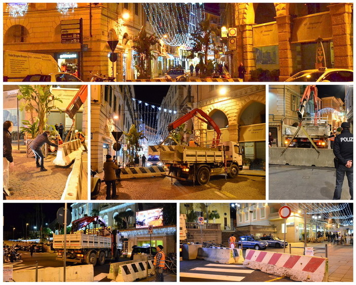 Sanremo: installati ieri sera i 'new jersey' a protezione delle zone più a rischio, chiuse via Matteotti e via Palazzo (Foto e Video)