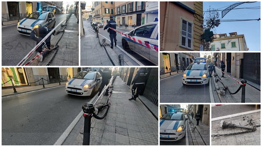 Sanremo: fa 'strike' in via Feraldi, divelti alcuni dissuasori nella notte. Le telecamere per risalire al colpevole (Foto)