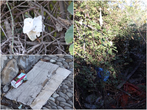 Sanremo: rifiuti e preservativi usati fanno di nuovo capolino dalla scaletta di Bussana che porta dall’Aurelia al mare (foto)