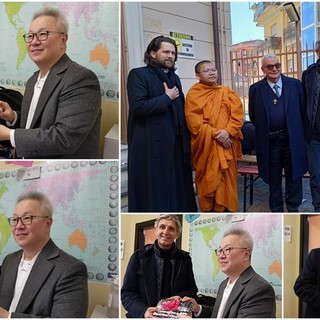 La delegazione buddista cambogiana ricevuta da Papa Francesco arriva a Ventimiglia, filantropo fa donazione alla Caritas (Foto e video)